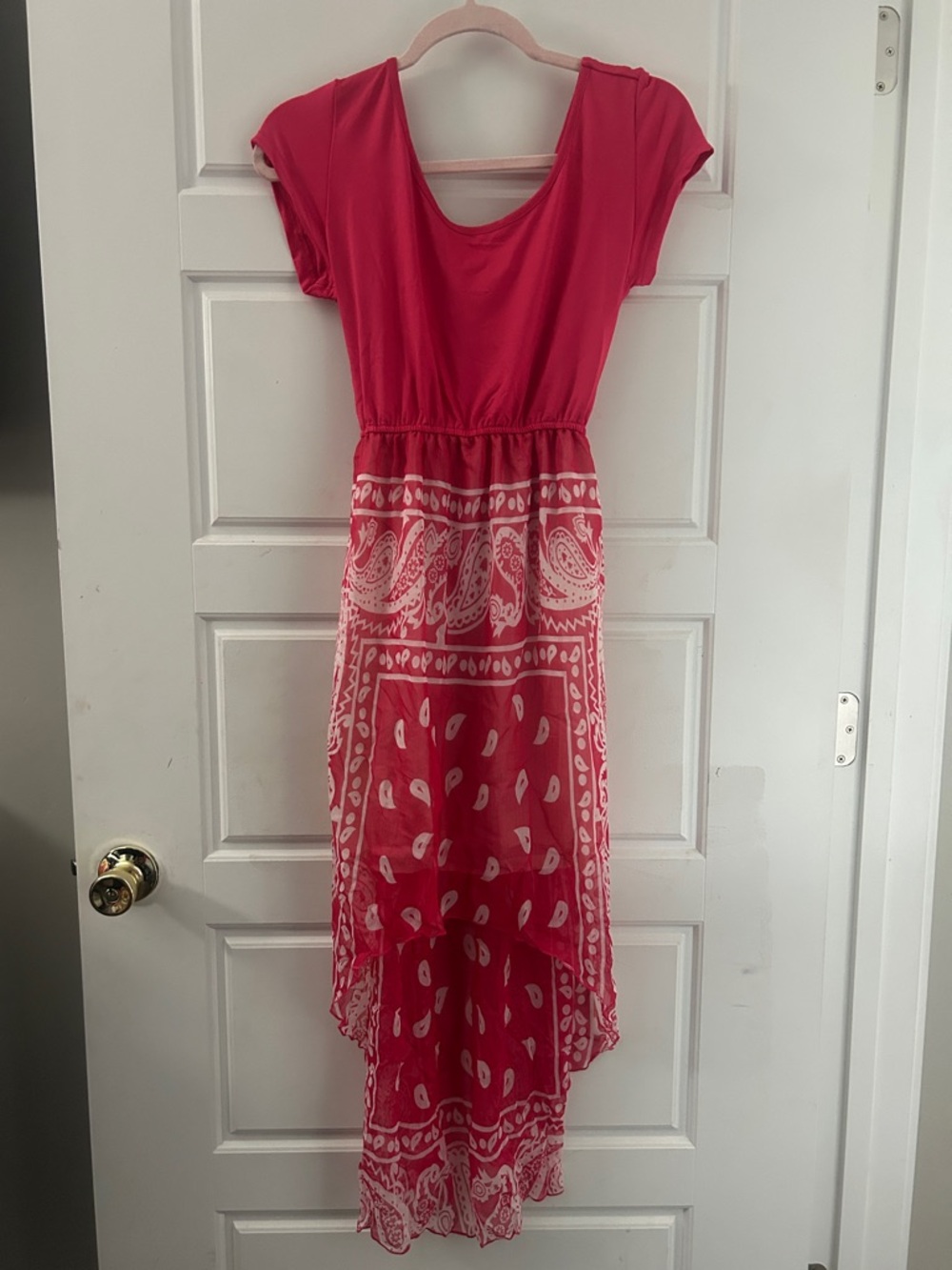 Red Bandana-Print High-Low Maxi Dress